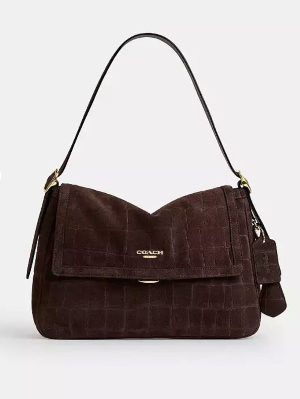 NWT Coach Etta Flap Bag Suede Crocodile Maple Brown Gold